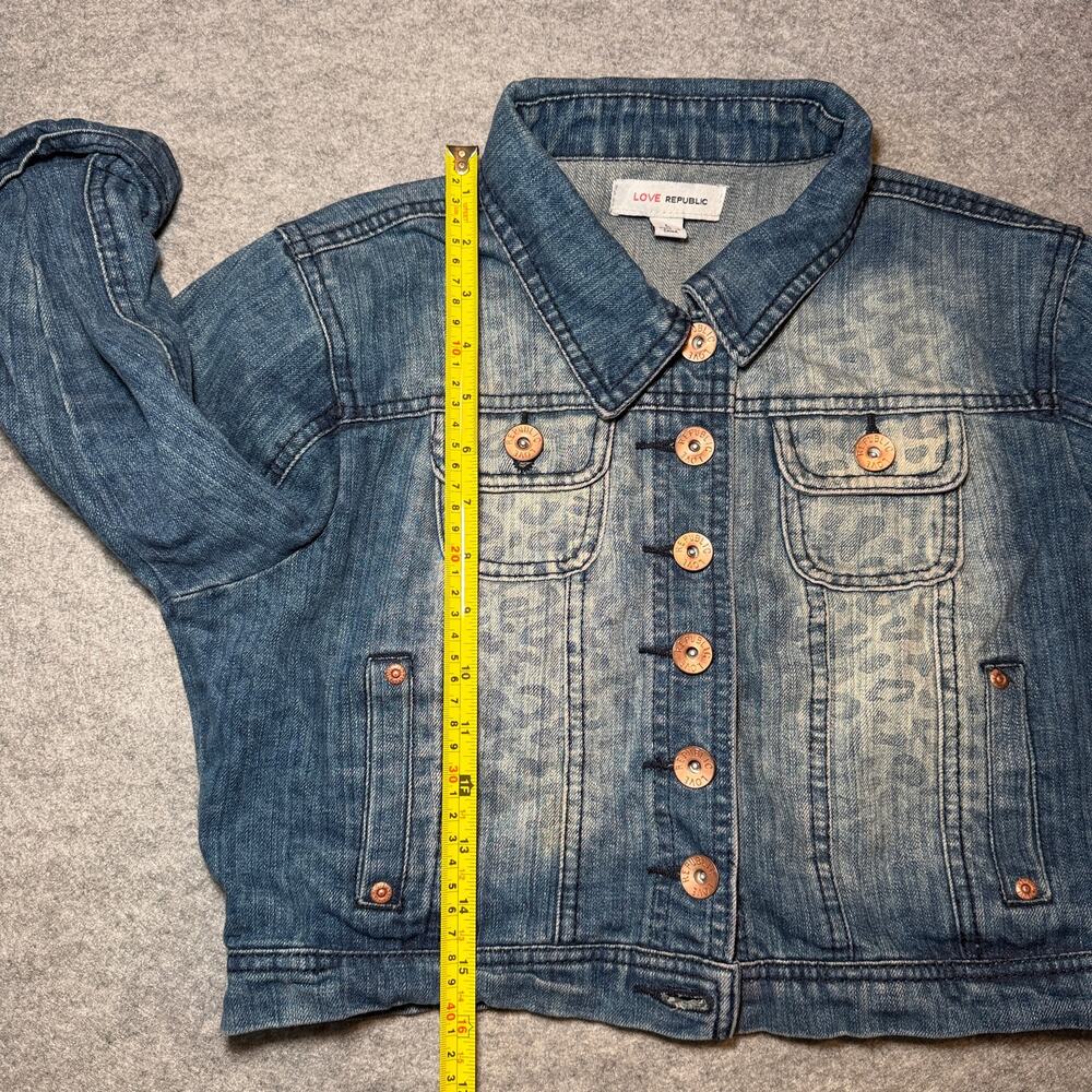 Love Republic Women's Denim Jacket L Casual Blue Leopard Print - Picture 5 of 6